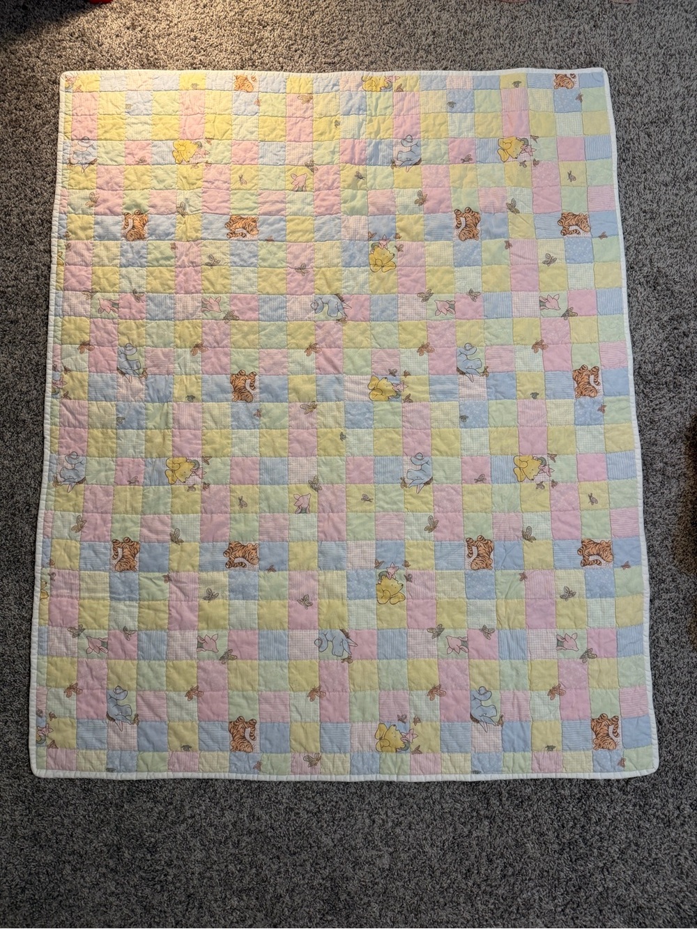 Pastel Patchwork Baby Crib Quilt Winnie the Pooh Unisex Piglet Eeyore Tigger